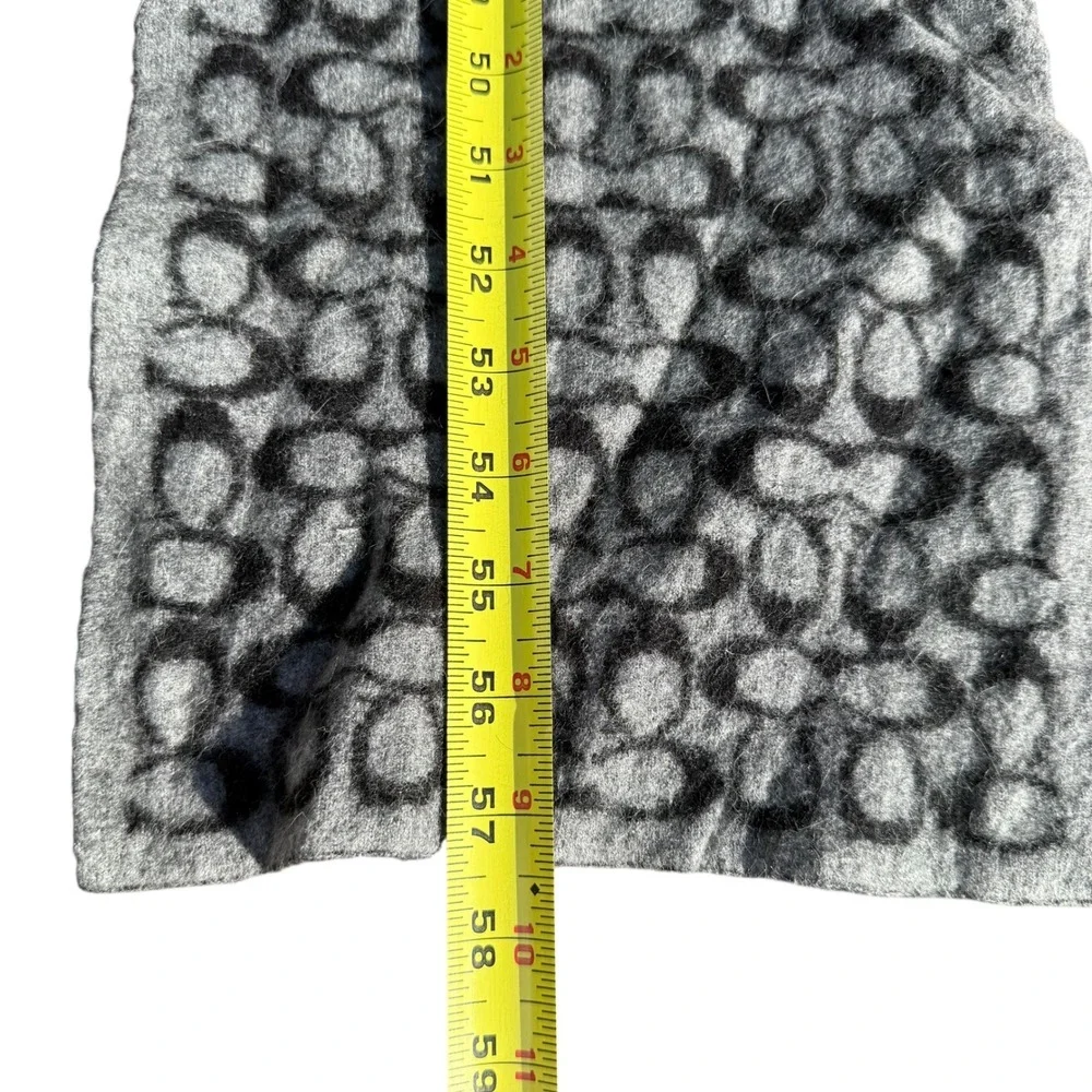 Coach‎ Signature Logo Scarf Oblong Gray Black Angora Rabbit Hair Cashmere Wool
